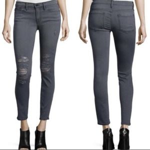 Frame Denim Le Skinny De Jeanne Greys Inn Grey Low Rise Distressed Jeans